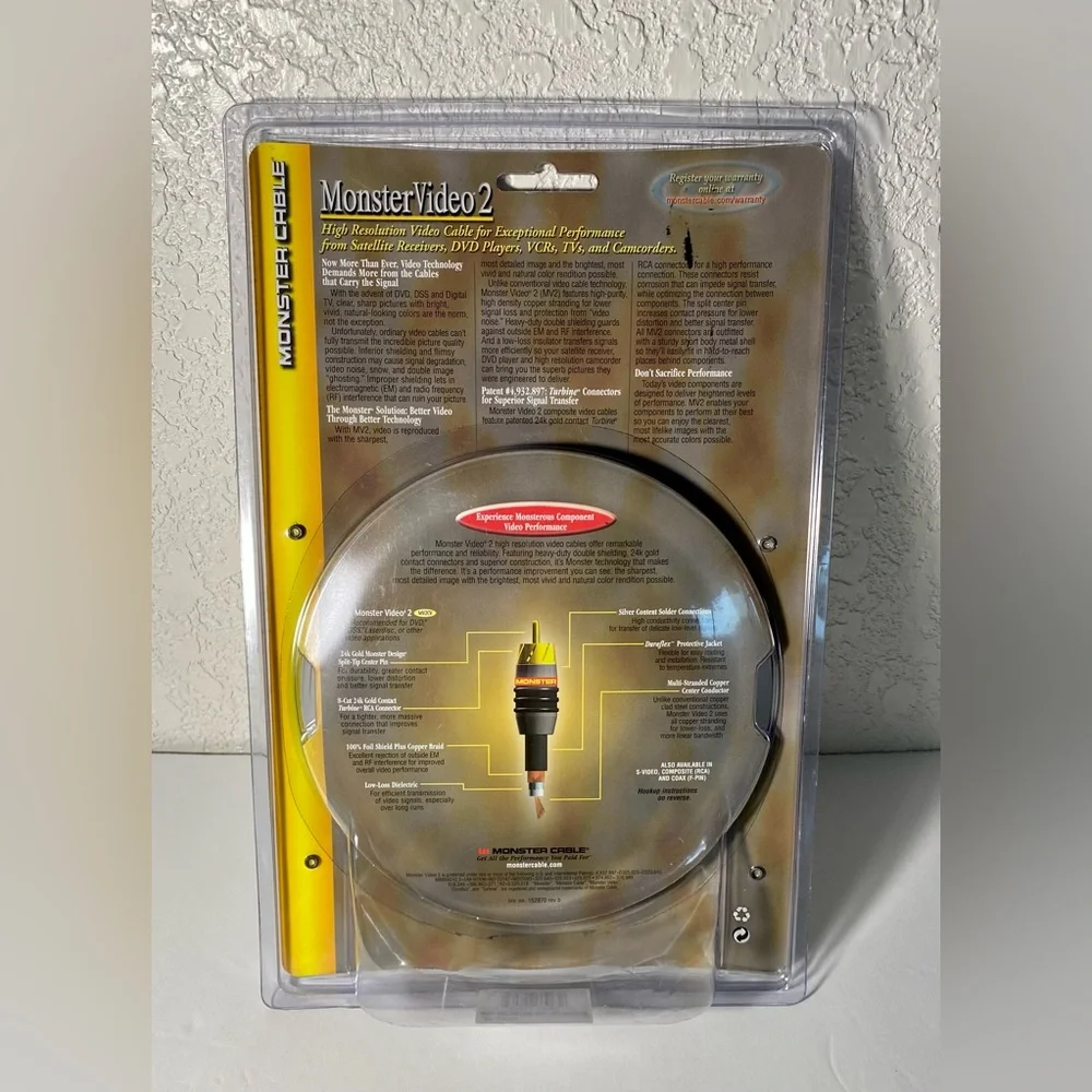 Monster Video 2 Component Cable High Performance HDTV Resolution NEW 6fT DVD TV